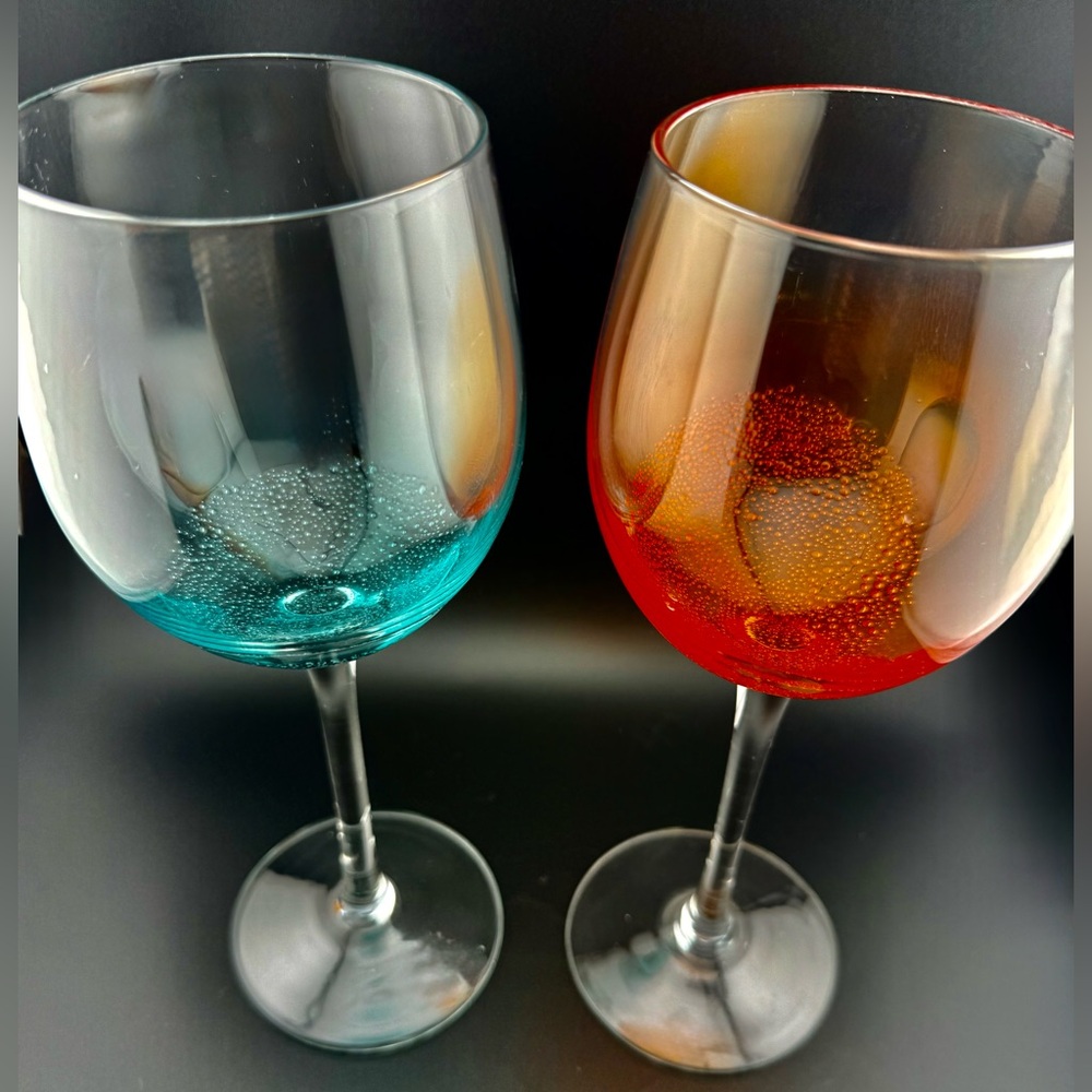 2 Pier1, Bubble glass Wine glasses 18oz. Blue & Orange.